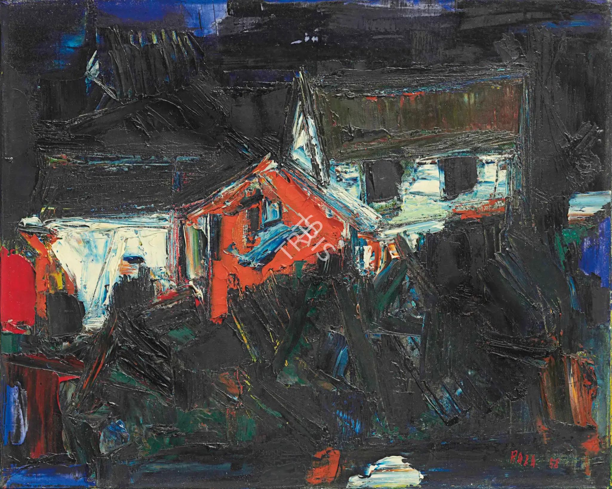 Raza, S.H. (Artist). Houses (Maisieres), 1958 | Painting