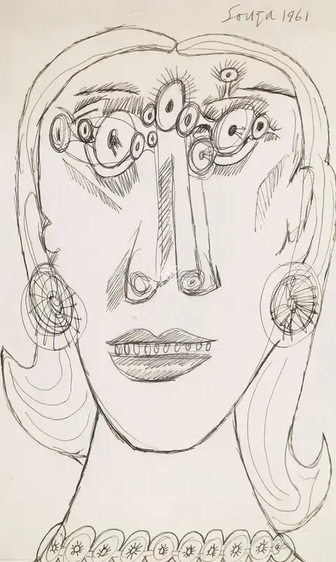 Souza, F.N. (Artist). Untitled (Head of a Woman), 1961 | Drawing