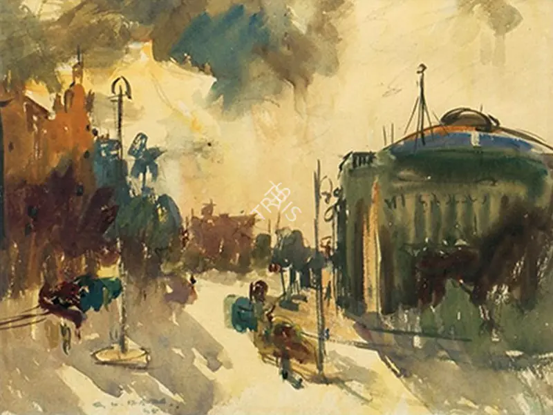 Raza, S.H. (Artist). Sir Cowasji Jehangir Public Hall, Mumbai. Mixed media on paper, 1945 | Painting | FineArts | 00333160