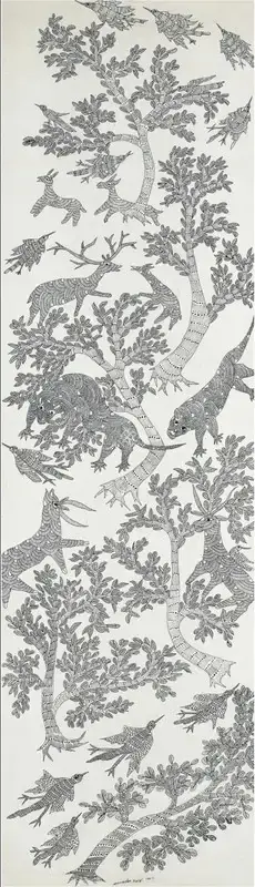 Shyam, Jangarh Singh (Artist). Untitled. Ink and acrylic on canvas, 1997 | Painting | EconomicsArt | 00869978