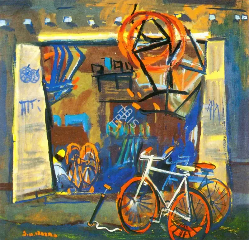 Raza, S.H. (Artist). Cycle Repair, n.d. | Painting