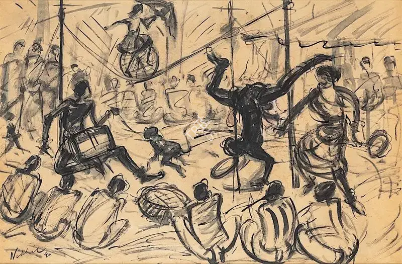 Biswas, Nikhil (Artist). Village Performer, n.d. | Painting