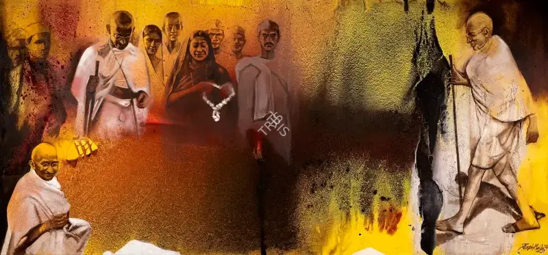 Maity, Paresh (Artist). Dandi March. Oil and acrylic on canvas, 2018 | Painting | FineArts | 00357779