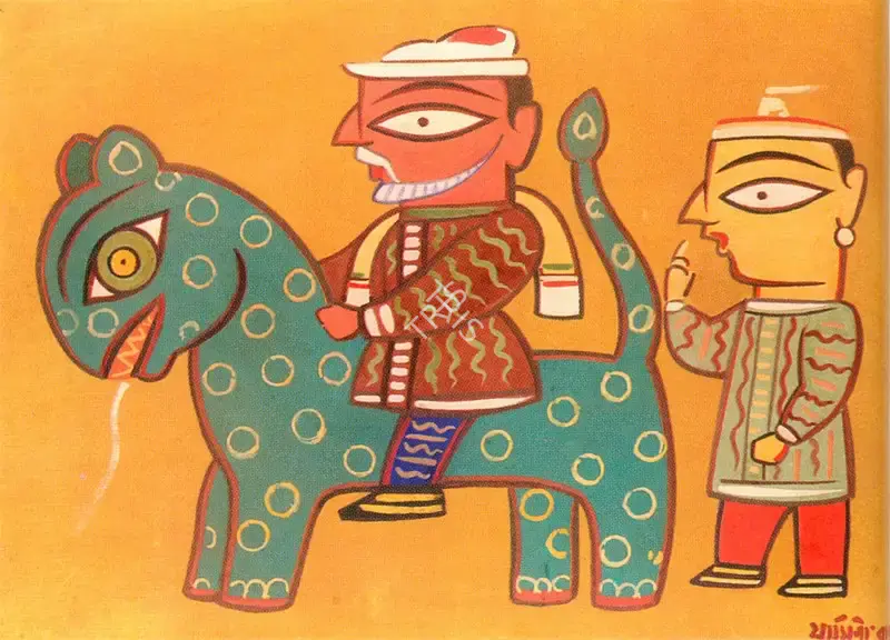 Roy, Jamini (Artist). Mounted Warrior and Attendant, n.d. | Painting