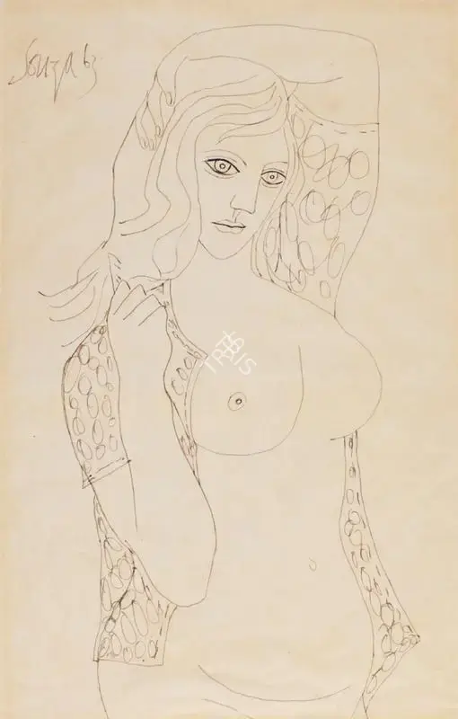 Souza, F.N. (Artist). Untitled (Standing nude), 1963 | Drawing