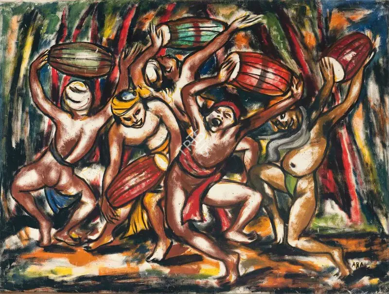 Ara, K.H. (Artist). Drummers, 1950s | Painting