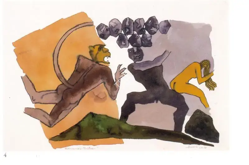 Husain, M.F. (Artist). Hanuman-Thirteen, 1981 | Painting