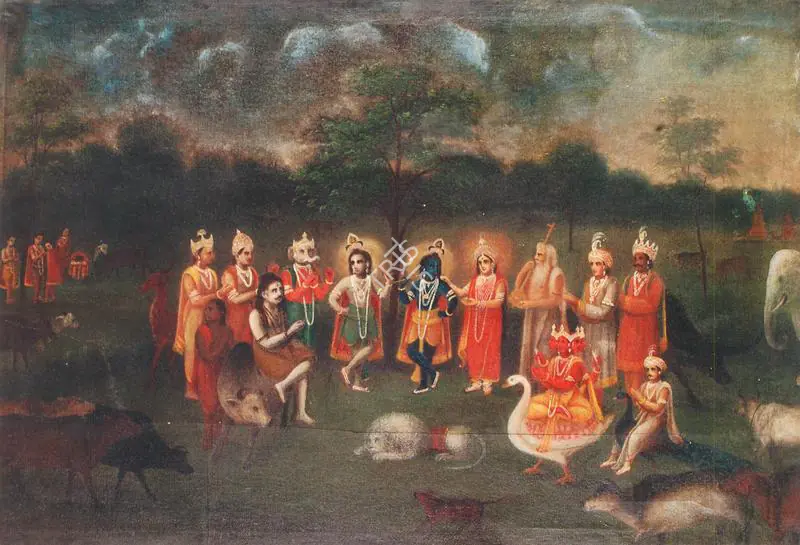 Bengal School (Artist). Krishna being fed by Jasoda in the presence of the Gods, c.1910 | Painting