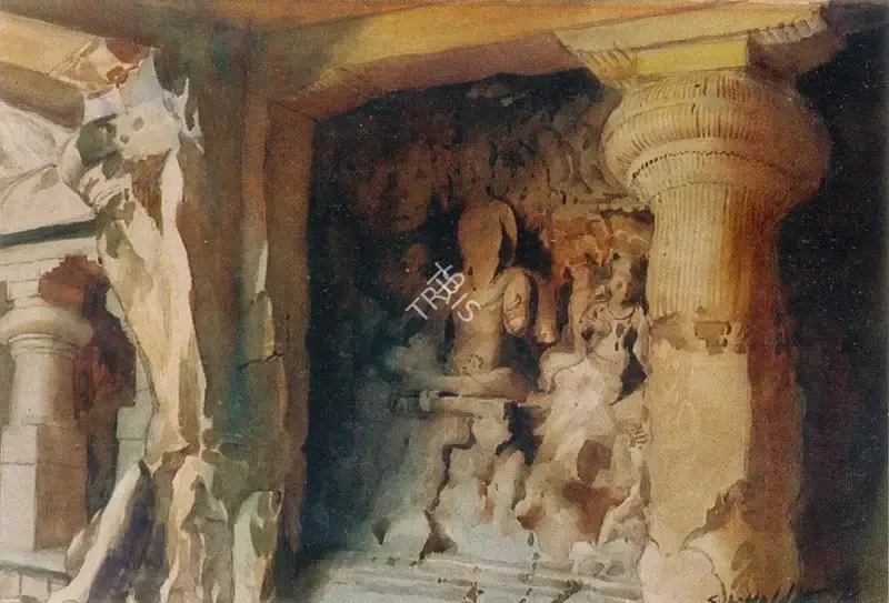 Haldankar, S.L. (Artist). Ancient Glories, Elephanta Caves, n.d. | Painting
