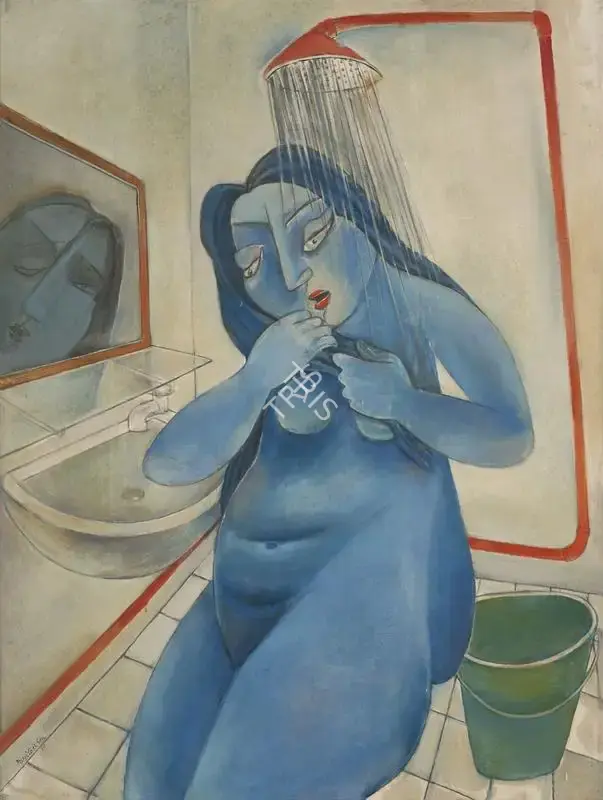 Sen, Paritosh (Artist). Woman Under The Shower, 1990 | Painting