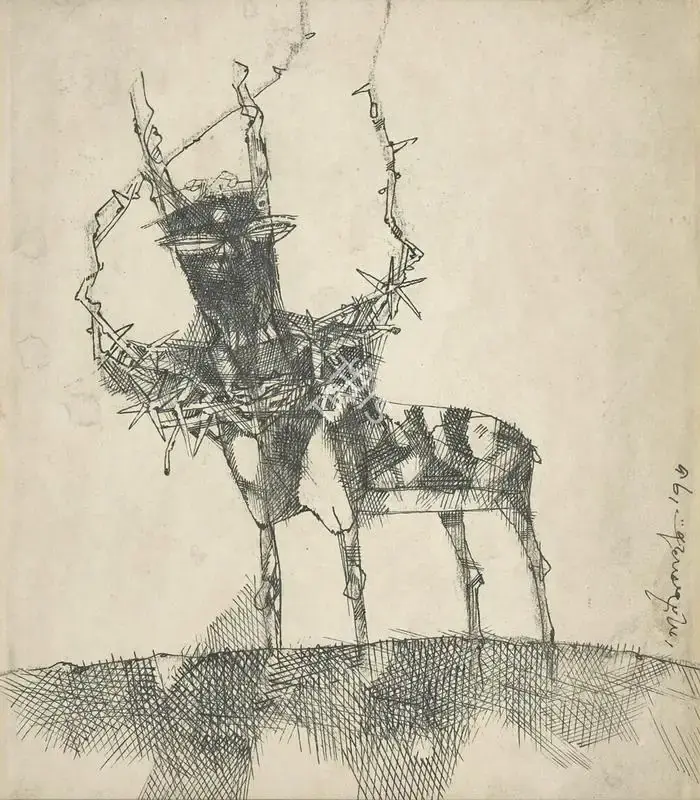 Pyne, Ganesh (Artist). The Deer. Pen and ink on paper, 1976 | Painting | FineArts | 00354793