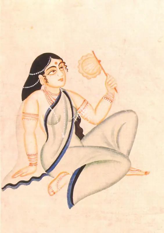 Kalighat School (Artist). A Courtesan holding a Fan, early 20th century | Painting