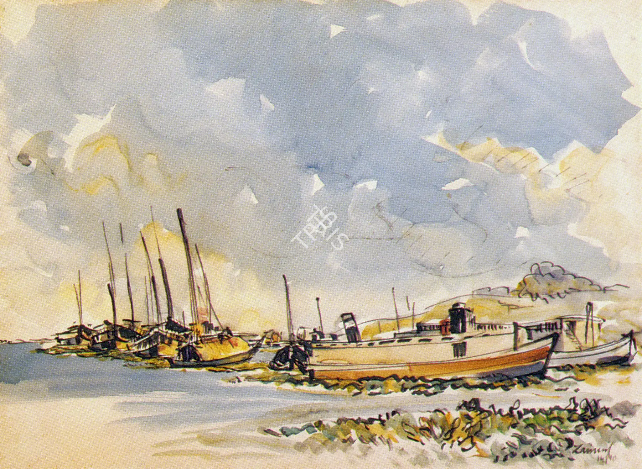 Abedin, Zainul (Artist). Boats. Ink and brush on paper, n.d. | Painting  | 00877182