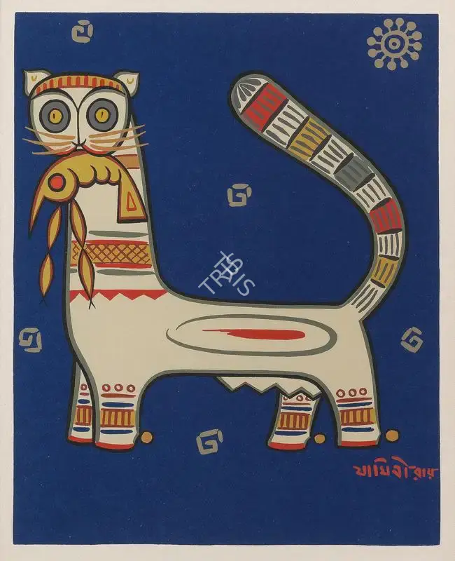 Roy, Jamini (Artist). Untitled (Cat holding a lobster), 2003 | Graphic Art