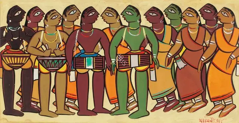 Roy, Jamini (Artist). Untitled (Musicians and Dancers), n.d. | Painting