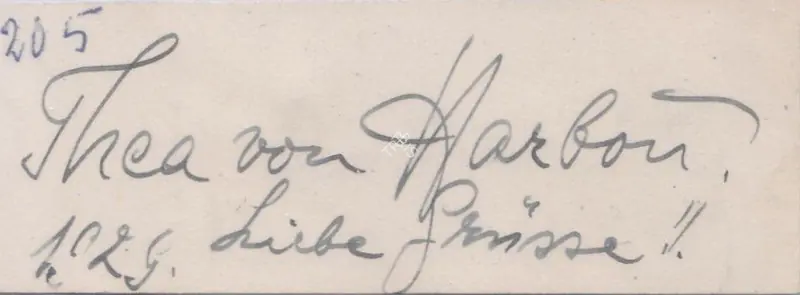 Harbou, Thea von (Writer), Autograph of Thea von Harbou | Autographed Document | CinemaEducation | 00795474