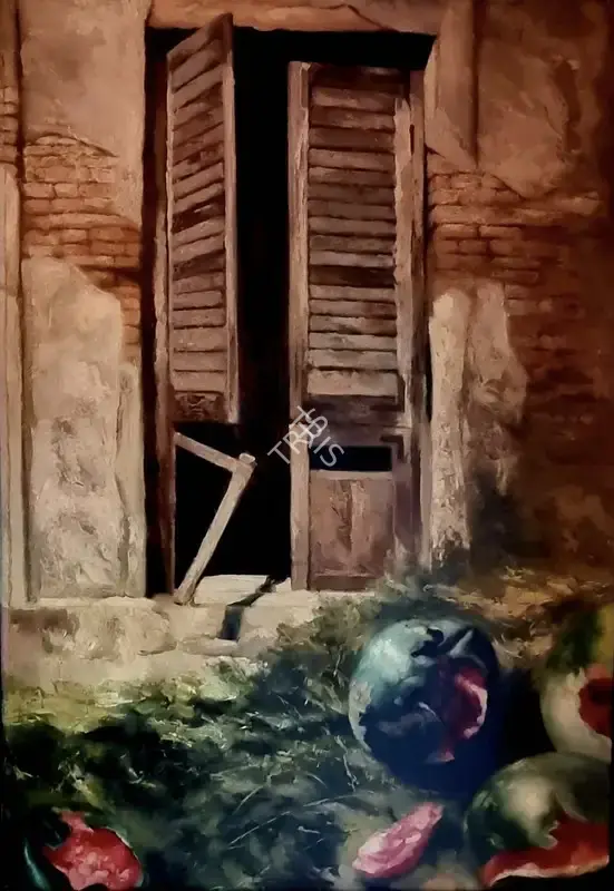 Bhattacharya, Sanjay (Artist). Untitled (Wooden Door). Oil on canvas, circa 1990s | Painting | EconomicsArt | 00869275