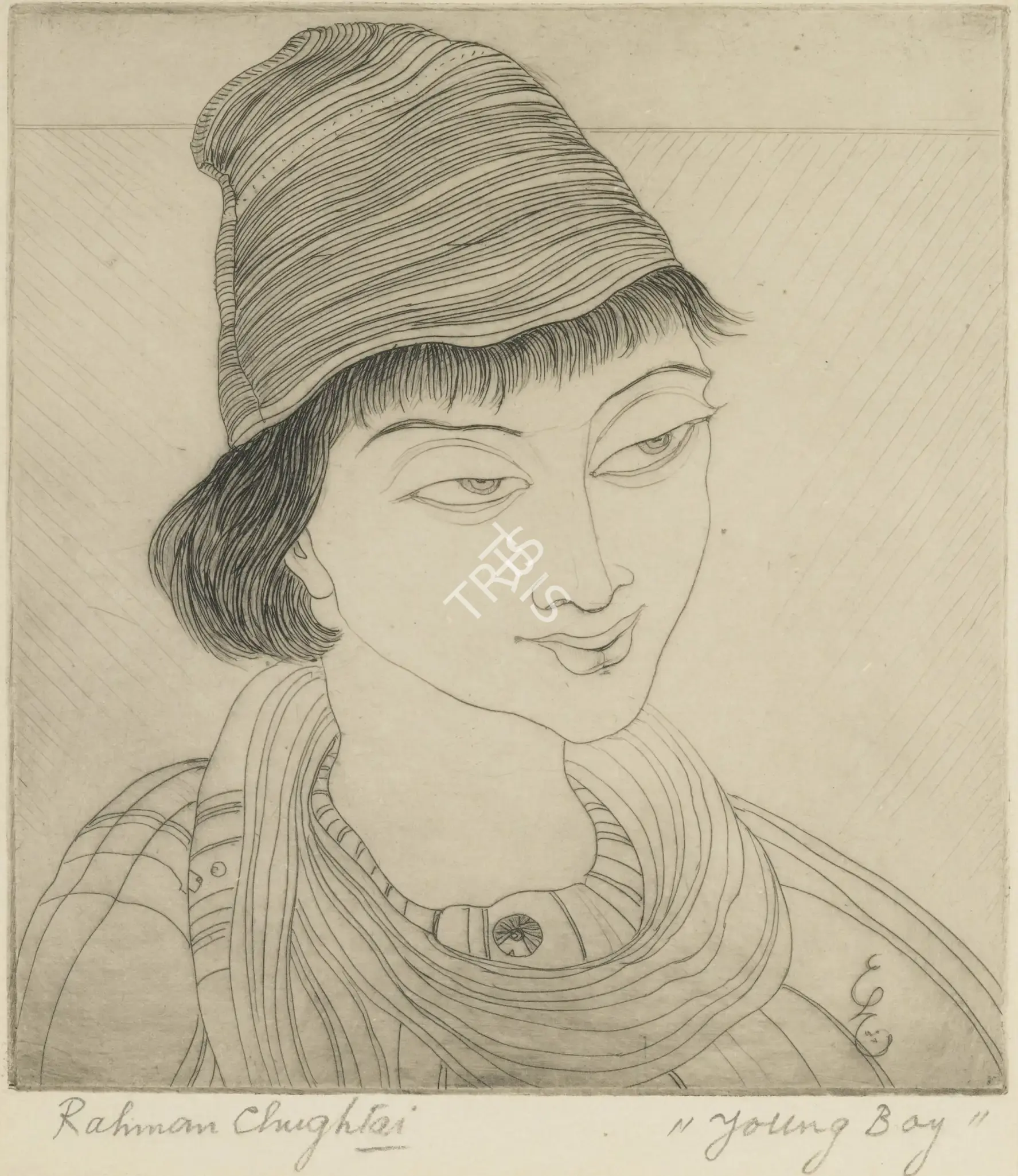 Chughtai, M.A.R. (Artist). Young Boy. Etching on paper, n.d. | Graphic Art | FineArts | 00645478