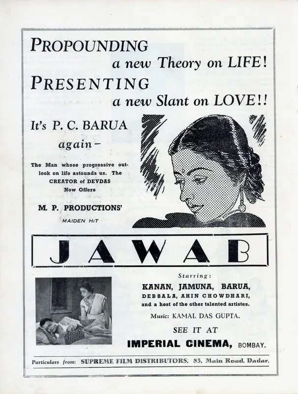 Barua, P.C. (Director), Jawab, 1942 | Advertisement, Filmindia, October 1942 | CinemaEducation | 00858536