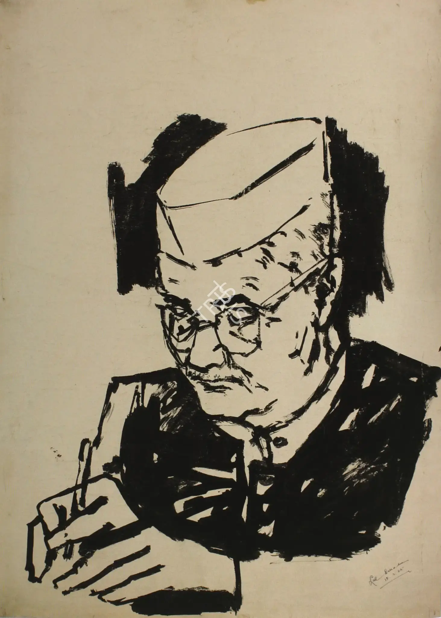 Husain, M.F. (Artist). Portrait Of Lal Bahadur Shastr, 1965 | Drawing