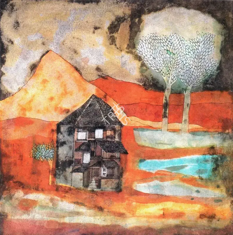 Narayan, Badri (Artist). Landscape With House And Trees, 1997 | Painting