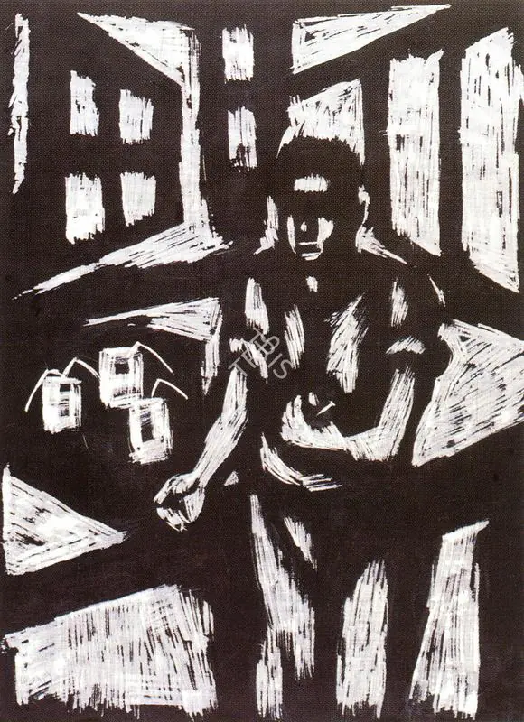 Subramanyan, K.G. (Artist). Figure. Drawing on Scraper Board , 1950 | K.G. Subramanyan, 2003 | Drawing | FineArts | 00566231