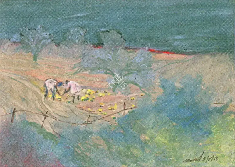 Ghose, Gopal (Artist). People in the Fields, 1958 | Painting