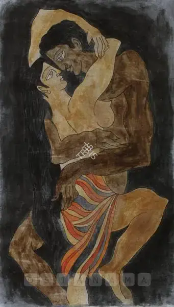 Sadequain (Artist). Man In An Erotic Embrace With A Woman, 1973 | Painting