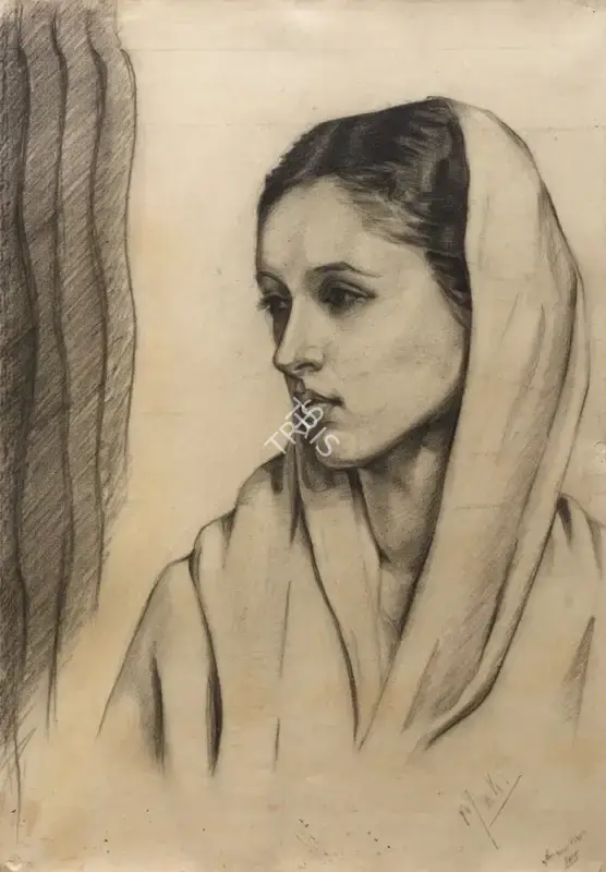 Sabavala, Jehangir (Artist). Maki. Pencil on paper pasted on mount board, 1945 | Painting | FineArts | 00357363