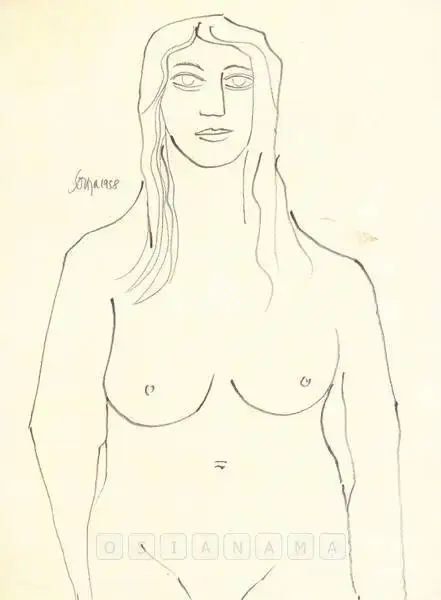 Souza, F.N. (Artist). Untitled (Standing Nude), 1958 | Drawing