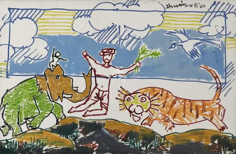 Husain, M.F. (Artist). Untitled (Landscape), 1989 | Painting