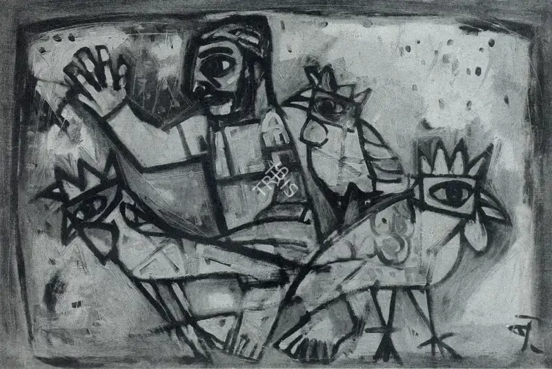 Narayan, Badri (Artist). Fowl Seller, 1965 | Painting