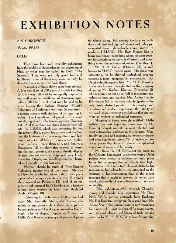 Fabri, Charles (Essayist). Exhibition Notes - Art Chronicle - Winter 1954-55 - Delhi. In Marg. 8(3), pp. 95-96. Bombay: Marg, June 1955 | Essay | FineArts | 00668837, 1955