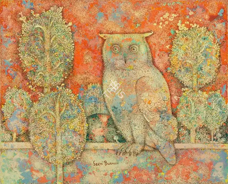 Burman, Sakti (Artist). Untitled (Owl). Oil on canvas, c.1990s | Painting  | 00866403