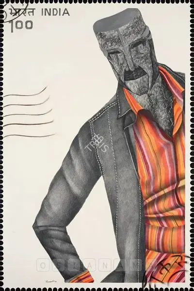 Chaturvedi, P.N. (Artist). Anthropomorphic Stamp. Pencil, crayons and acrylic on archival paper, 2008 | Painting | FineArts | 00576937