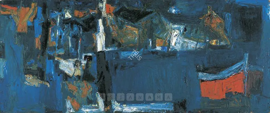 Raza, S.H. (Artist). Houses And Boats. Oil on board, 1969 | Painting  | 00877555