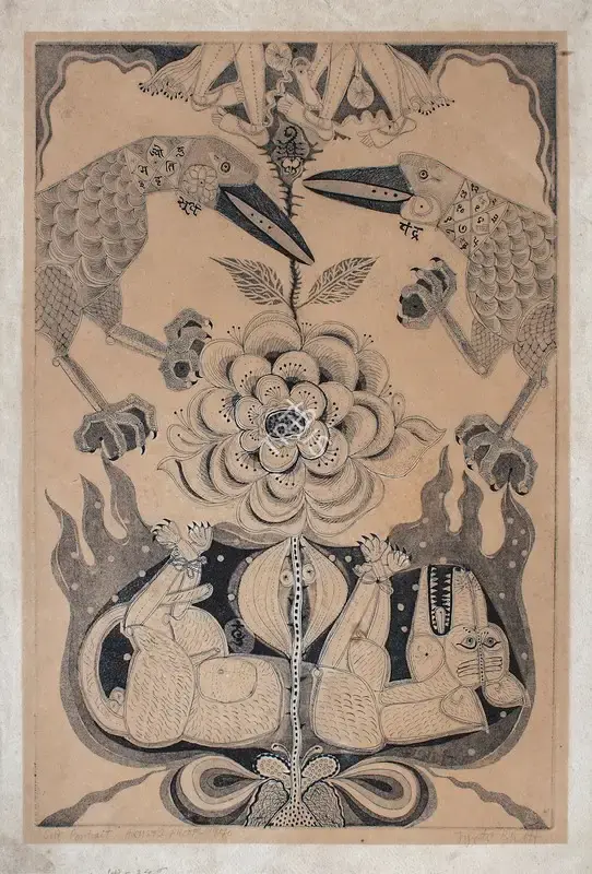 Bhatt, Jyoti (Artist). Self Portrait. Etching on paper, 1970 | Graphic Art | FineArts | 00646772
