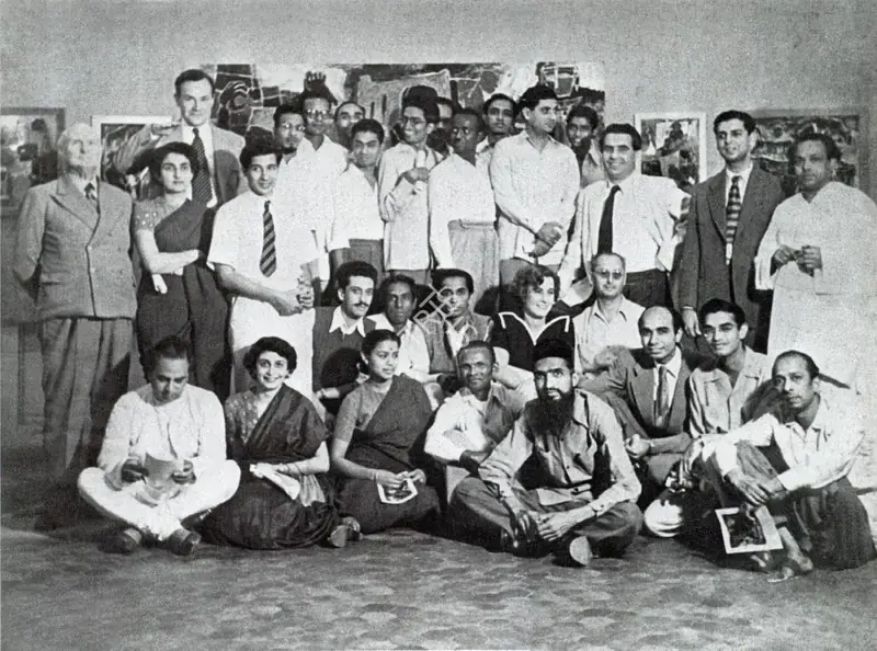 (Photographer). Husain with K. H. Ara, Dr. Mulk Raj Anand and other supporters of PAG at Bombay Art Society Salon. Photographic Still, 1947 | Contemporary Photograph, Barefoot Across the Nation, 2011 | Photography | 00501648