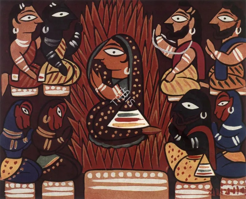 Roy, Jamini (Artist). Sita's Trial by Fire. Gouache on Card, 1940's | Marg, December 2022 - March 2023 | Painting | FineArts | 00675395