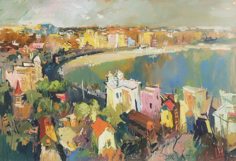 Raza, S.H. (Artist). Bombay from Malabar Hill. Gouache on board, 1948 | Painting | FineArts | 00595687