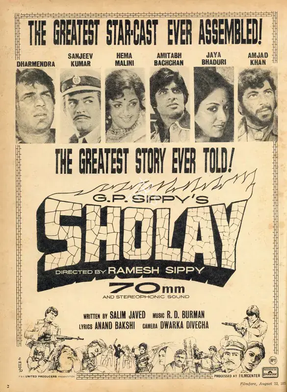 Sippy, G.P. (Producer), Sholay, 1975 | Advertisement