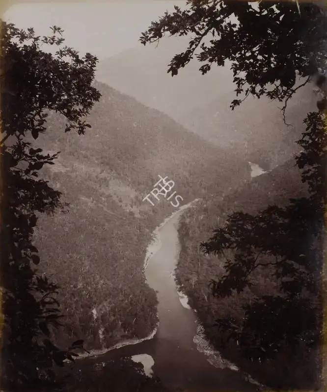 Bourne, Samuel (Photographer). Junction of the Teesta & Ranjeet Rivers from above. Darjiling (Darjeeling) - From the album 'India Ceylon and Egypt 1901-1902'. Albumen Print pasted on mount, c.1865-1866 | Antiquarian Photograph | Photography | 00115517