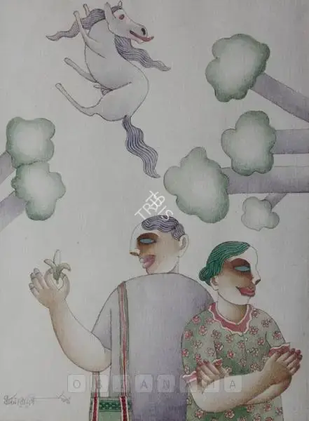 Dasgupta, Dharmanarayan (Artist). The Man With A Flower, 1998 | Painting