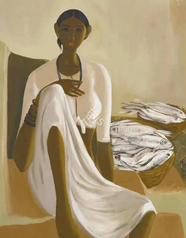 Prabha, B. (Artist). Untitled (Fisherwoman), 1982 | Painting