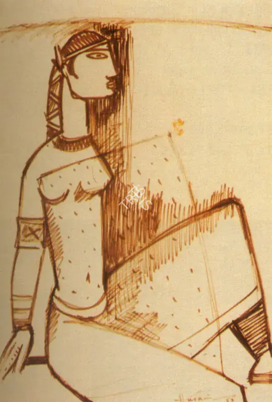 Husain, M.F. (Artist). Egyptian Woman, 1953 | Drawing