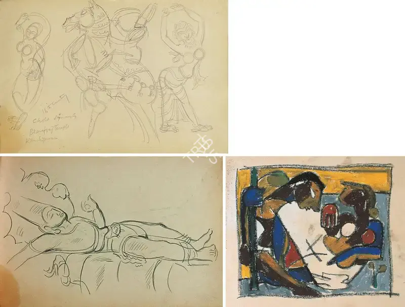 De, Biren (Artist). Sketchbook: Mahabalipuram and other sketches for future paintings, 1954 | Drawing