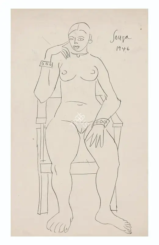 Souza, F.N. (Artist). Untitled (Seated Nude). Ink on paper, 1946 | Drawing  | 00867603