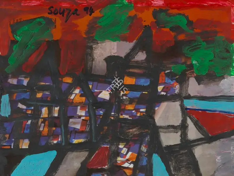 Souza, F.N. (Artist). Untitled (Red Landscape), 1994 | Painting