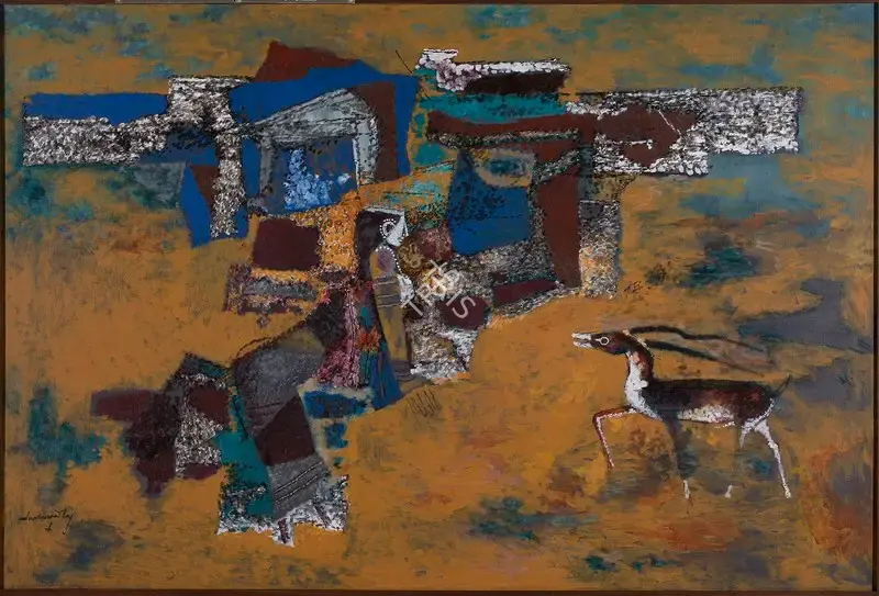 Santhanaraj, A.P. (Artist). Untitled (Lady with deer). Acrylic on canvas, 2006 | Painting | FineArts | 00333660