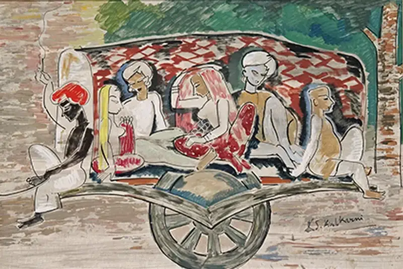 Kulkarni, K.S. (Artist). Bride on a Bullock Cart, n.d. | Painting